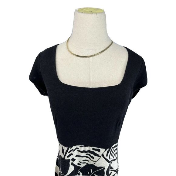 Tommy Bahama Womens Size Small Linen Blend Midi Dress Black Cream Tropical Print - Picture 4 of 12